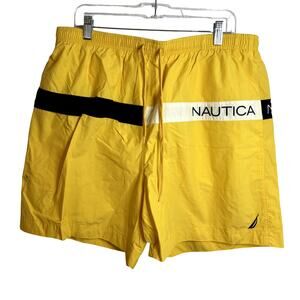 Nautica Swim Shorts Trunks Mens Size XL Nautical Logo 6" Yellow Black White